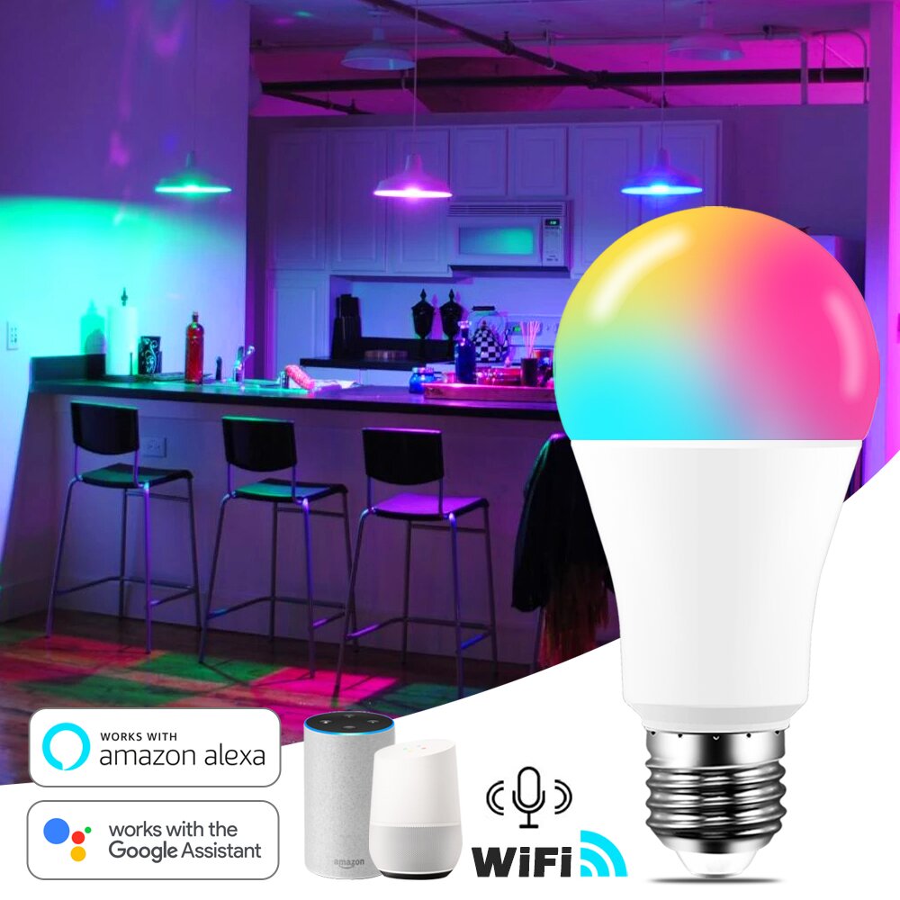 Lâmpada led inteligente b22 e27 de 15 w, wi fi, rgb, funciona com alexa/google home 85 265 v rgb + branco regulável temporizador função lâmpada mágica|Lâmpadas LED e tubos| - AliExpress