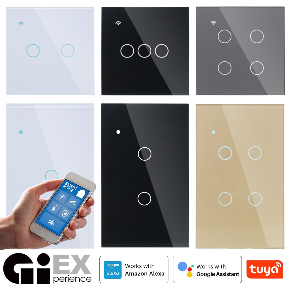 Não há necessidade neutro wifi toque interruptor de parede luz vidro branco azul led 86*86mm controle de telefone casa inteligente 2way/3way alexa casa do google|Interr.| - AliExpress