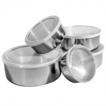 Conjunto De Potes e Tigelas de Aço Inox 5 peças com Tampa Plástica – Home&Garden