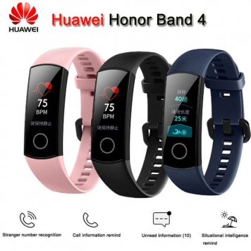 Huawei Honor Band 4 nas cores rosa, preta e azul